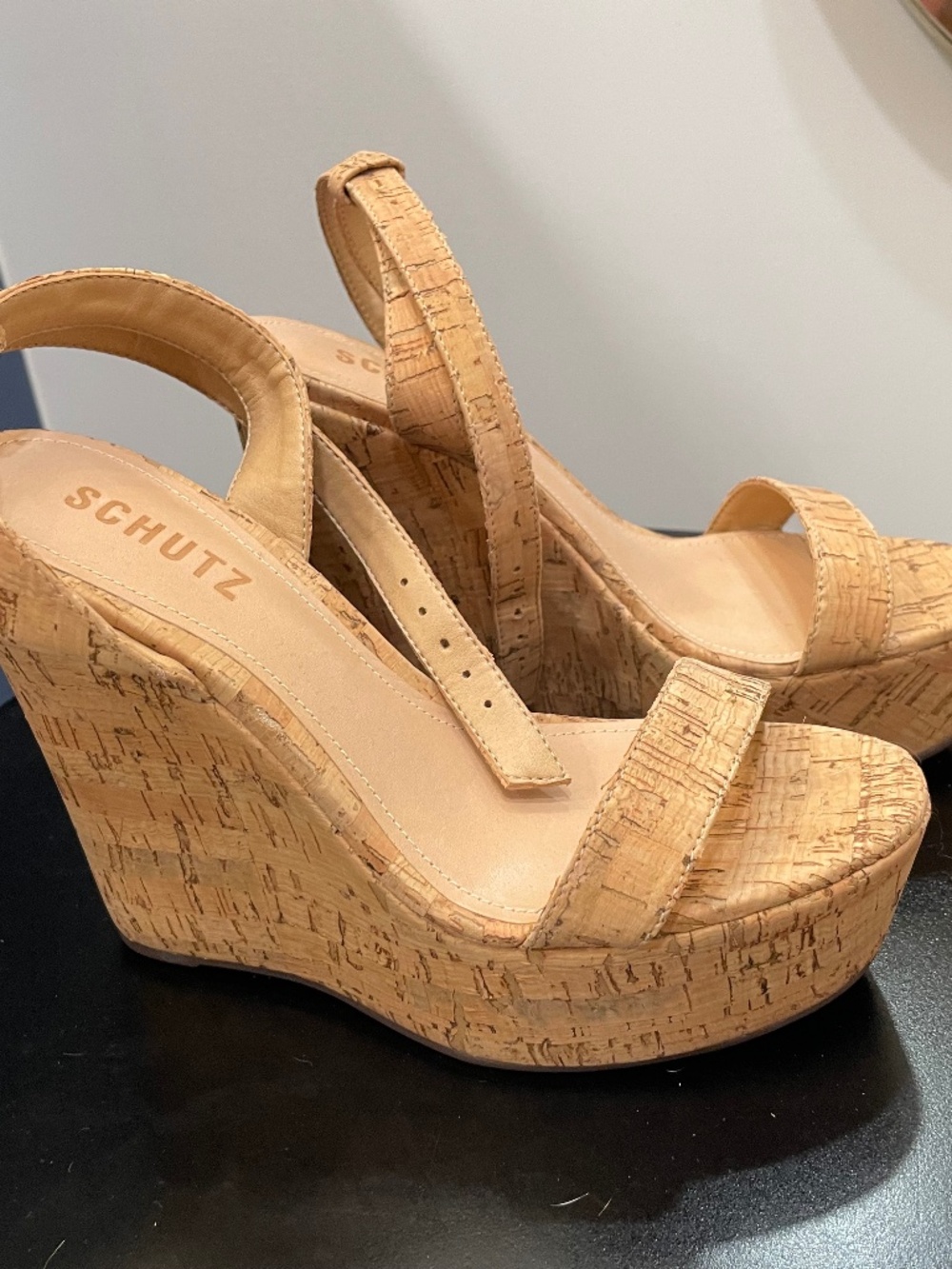 SCHUTZ Cork Platform Wedge Sandals Natural Size 6 NWOT